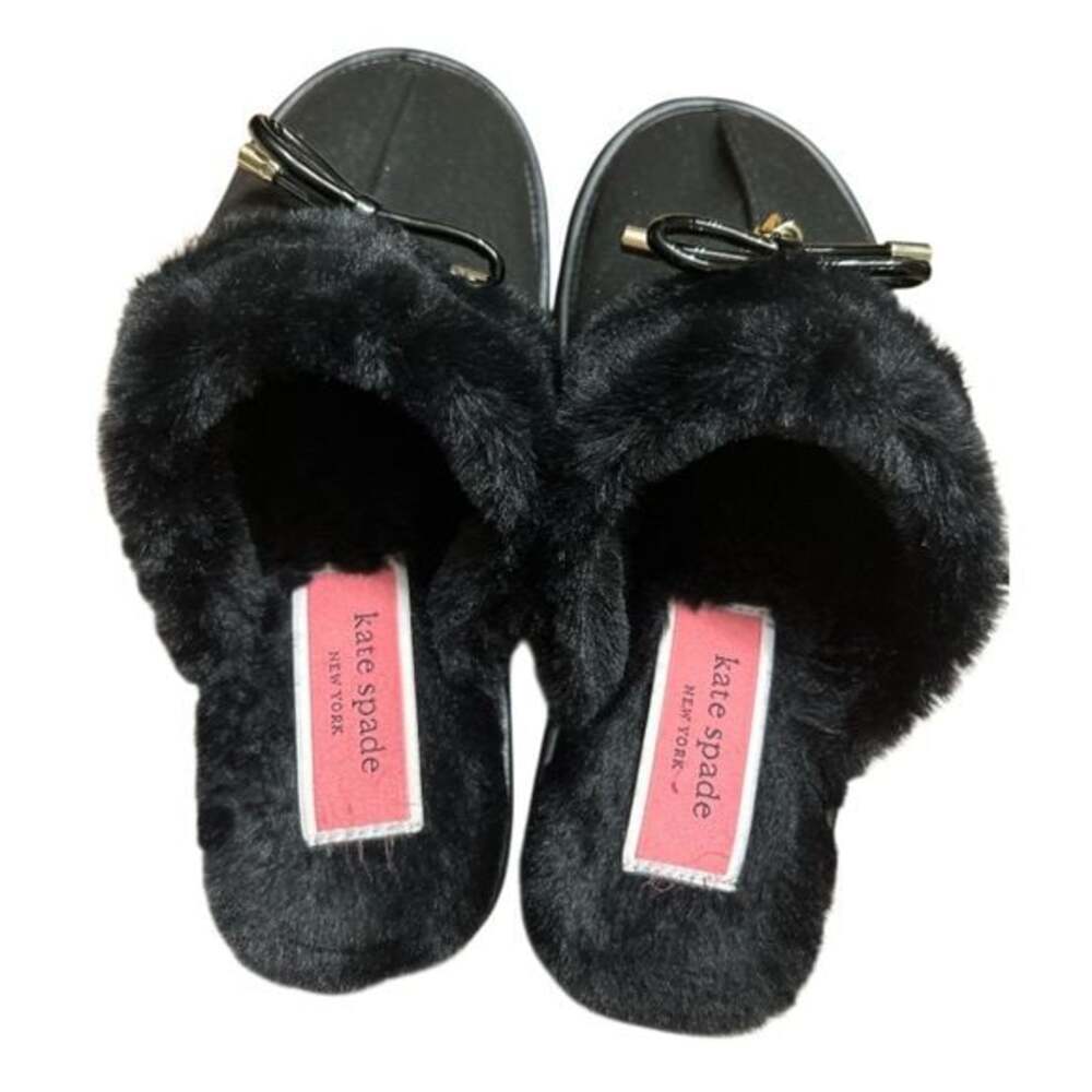 🏷️ Kate Spade New York Lacey Faux Fur Slippers Size 7 - Picture 2 of 5